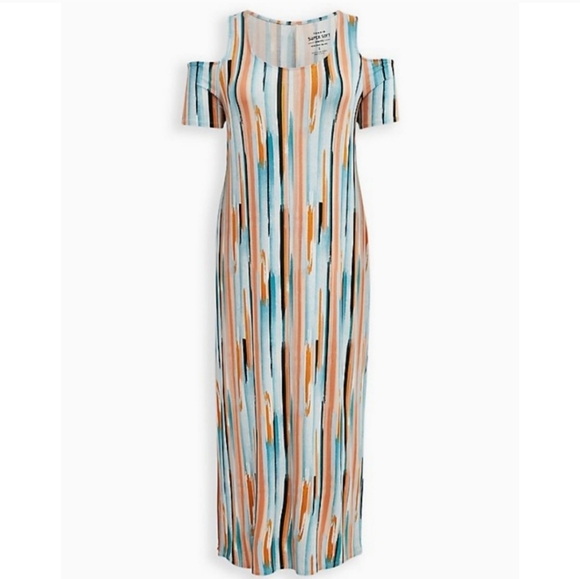 Torrid Super Soft Stripe Cold Shoulder Maxi Dress Women's Plus Size 0x NWT - Picture 5 of 8